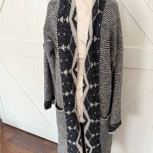 Cyrus Black and Gray Textured Knit long cardigan